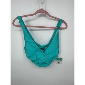 NWT Sunsets Aqua Mist Sandbar Rib Elsie Bikini Top Womens 34 F Aqua V-Neck Beach
